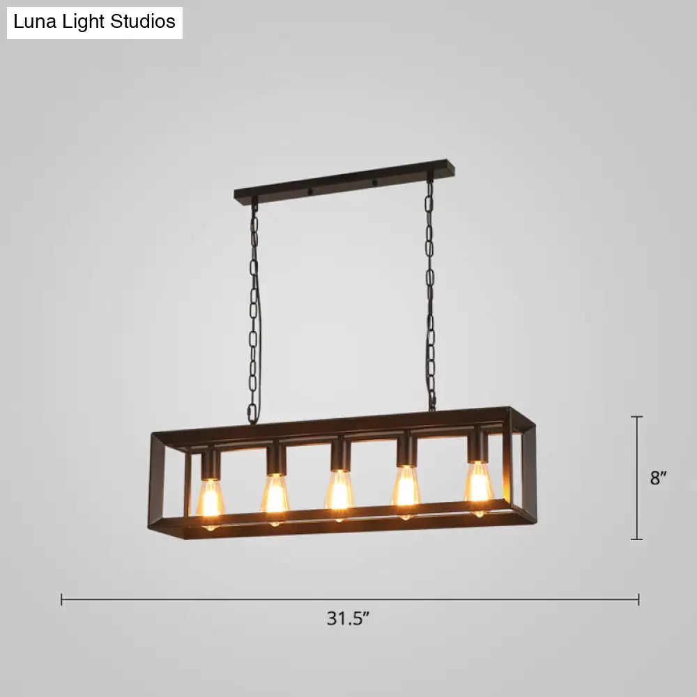 DecorBites™ Black Industrial Rectangular Island Pendant Metallic Ceiling Light Fixture