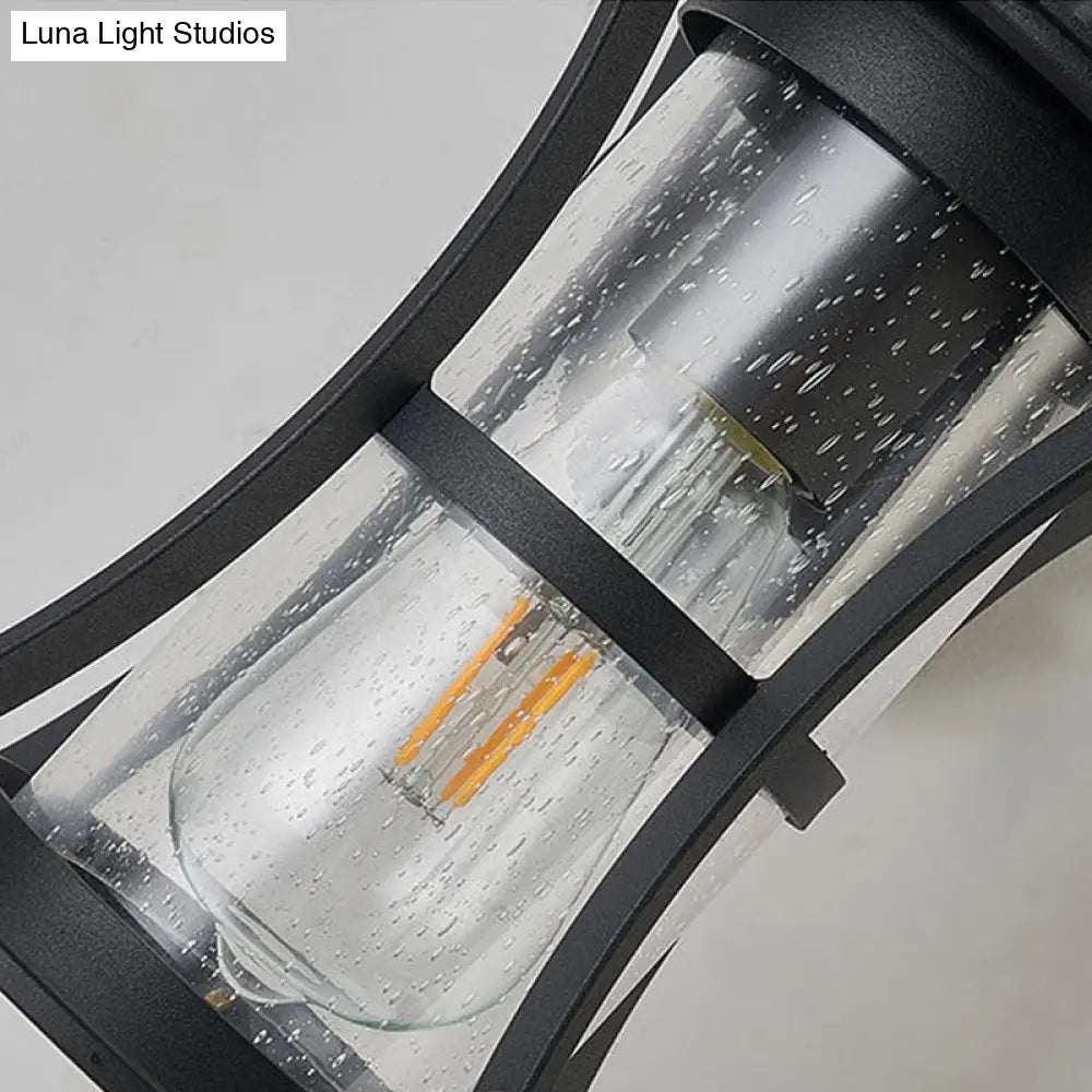 مصباح حائط صناعي أسود مع أسطوانة زجاجية شفافة ولوحة خلفية مستطيلة/دائرية