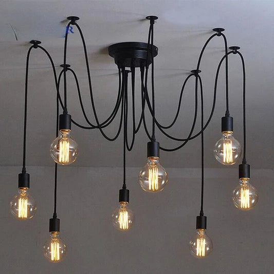 Black Industrial Spider Pendant Light, 6-Light Iron - Decorbites