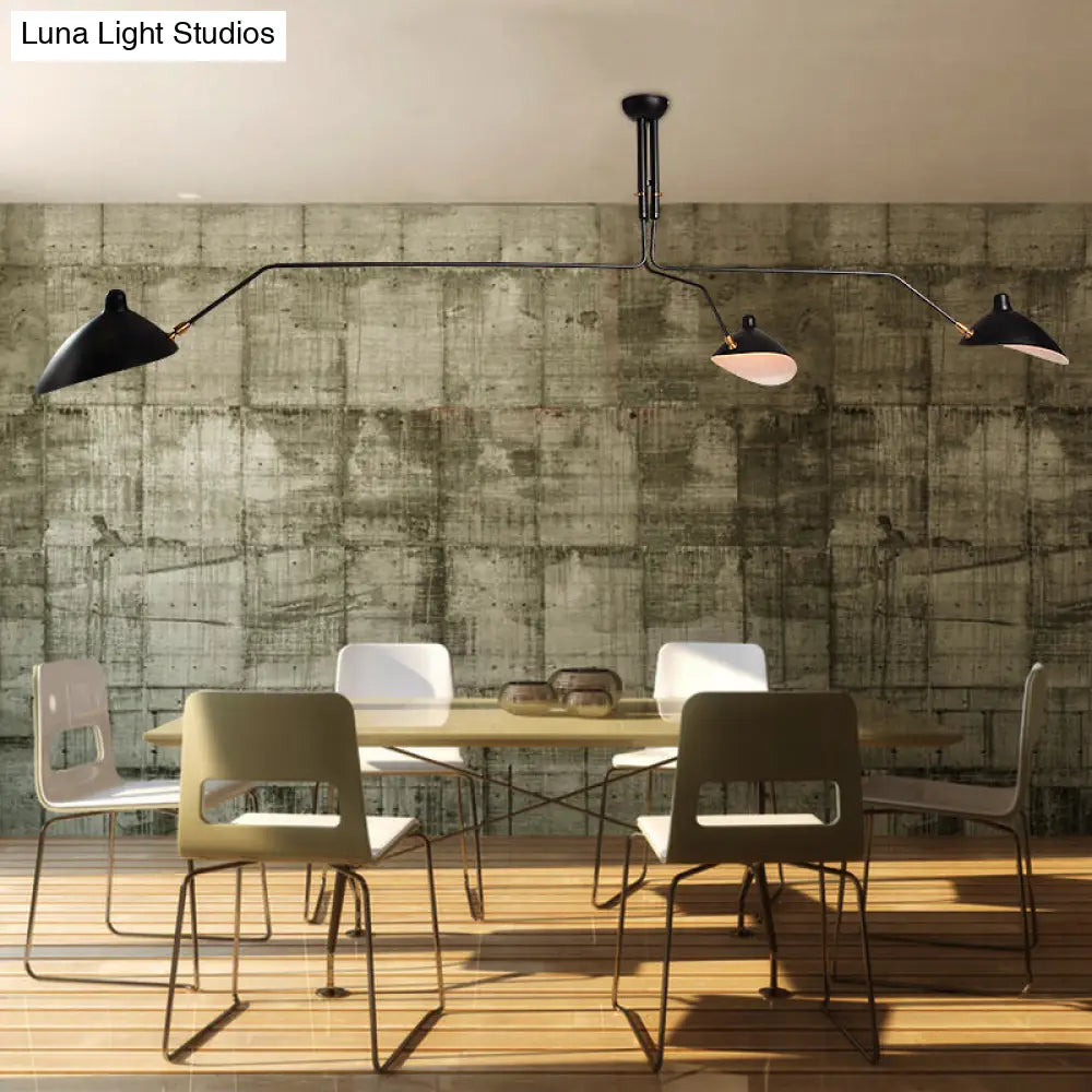 ثريا ديكوربايتس™ سوداء بتصميم صناعي شبه مُدمج - إضاءة مخروطية معدنية بثلاثة مصابيح