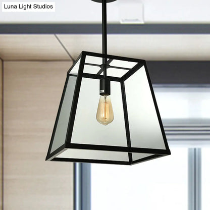 Black Industrial Trapezoid Pendant Light with Clear Glass - 12" / 14" Wide