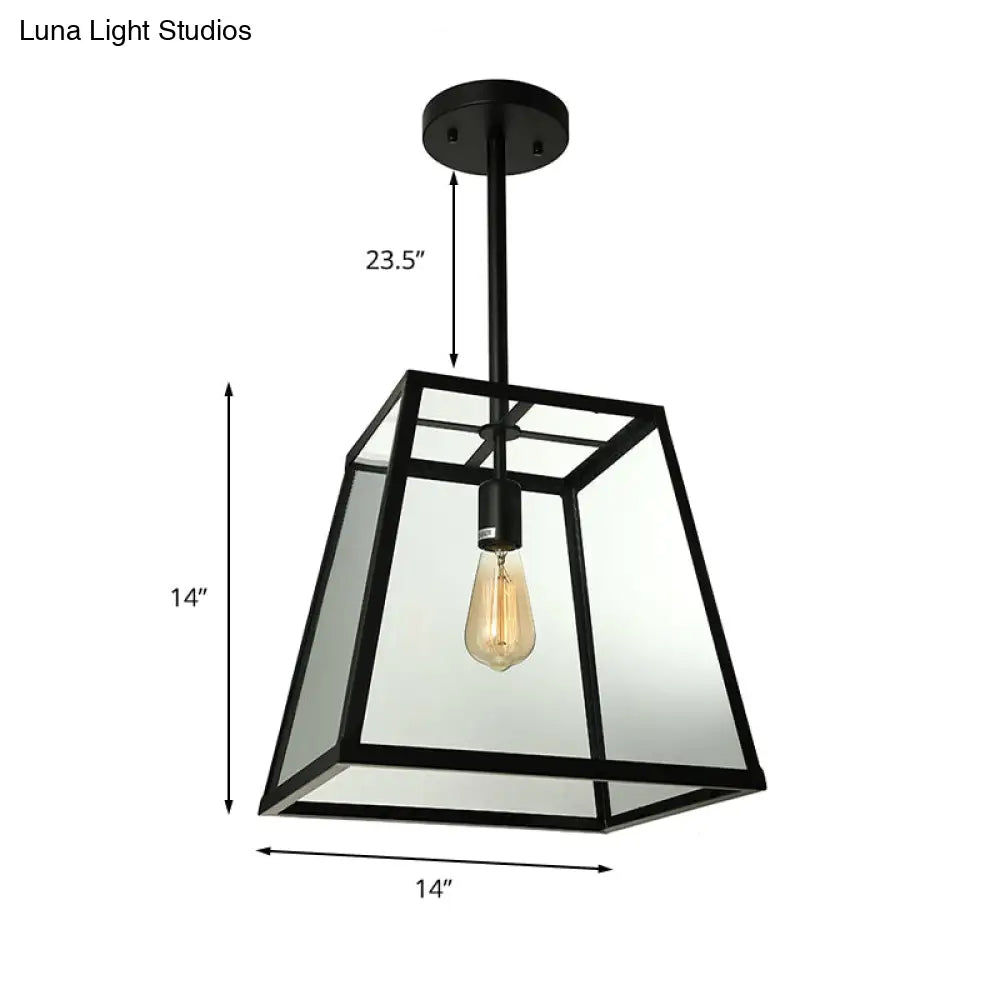 Black Industrial Trapezoid Pendant Light with Clear Glass - 12" / 14" Wide