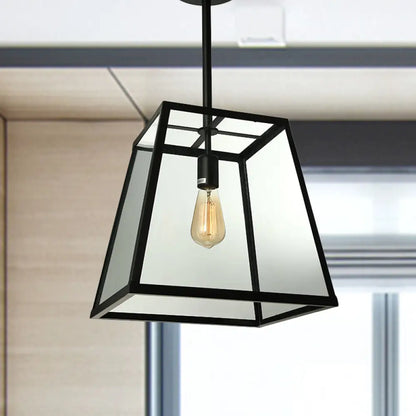 Black Industrial Trapezoid Pendant Light with Clear Glass - 12" / 14" Wide