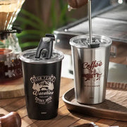 Black insulated vacation bubble tea tumbler with clear lid black straw holder and white engraved text for tea party use