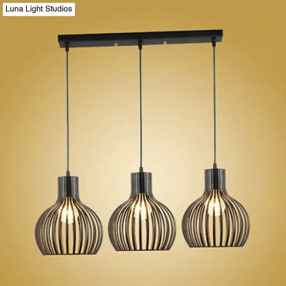 Black Iron 3-Light Onion Dining Room Pendant with Stylish Cage Shade for Loft - Hanging Light Fixture