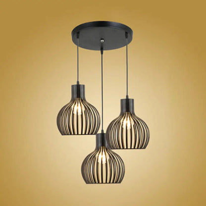 Black Iron 3-Light Onion Dining Room Pendant with Stylish Cage Shade for Loft - Hanging Light Fixture