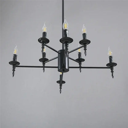 Black wrought iron candle chandelier pendant light with candle-style bulbs for living room decorbites iron art decor