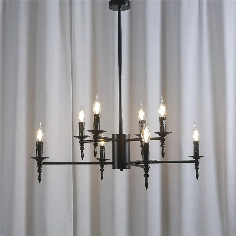 Black wrought iron art candle chandelier pendant light with nine candle style bulbs for living room decorbites
