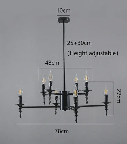 Black iron art candle chandelier pendant light with multiple candle-style bulbs for living room decorbites iron art decor