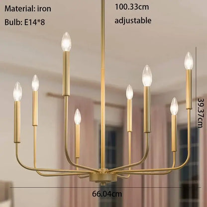 Gold-finished iron branch chandelier pendant light with eight candle-style bulbs for dining room decorbites iron branch