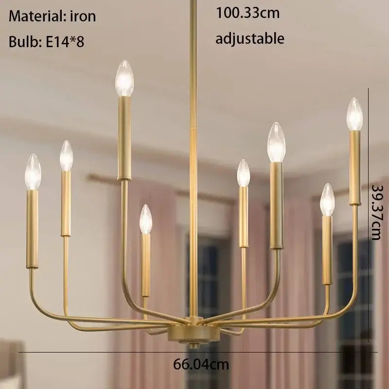 Gold-finished iron branch chandelier pendant light with eight candle-style bulbs for dining room decorbites iron branch