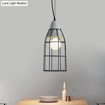 Black Iron Cage Pendant Light Kit with Cement Cap for Industrial decor