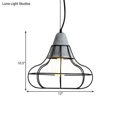 Black Iron Cage Pendant Light Kit with Cement Cap for Industrial decor