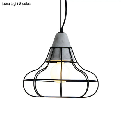 Black Iron Cage Pendant Light Kit with Cement Cap for Industrial decor