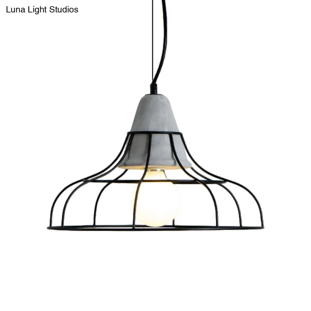 Kit de lámpara colgante con jaula de hierro negro y tapa de cemento para decoración industrial.