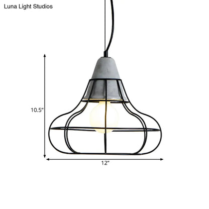 Black Iron Cage Pendant Light Kit with Cement Cap for Industrial decor