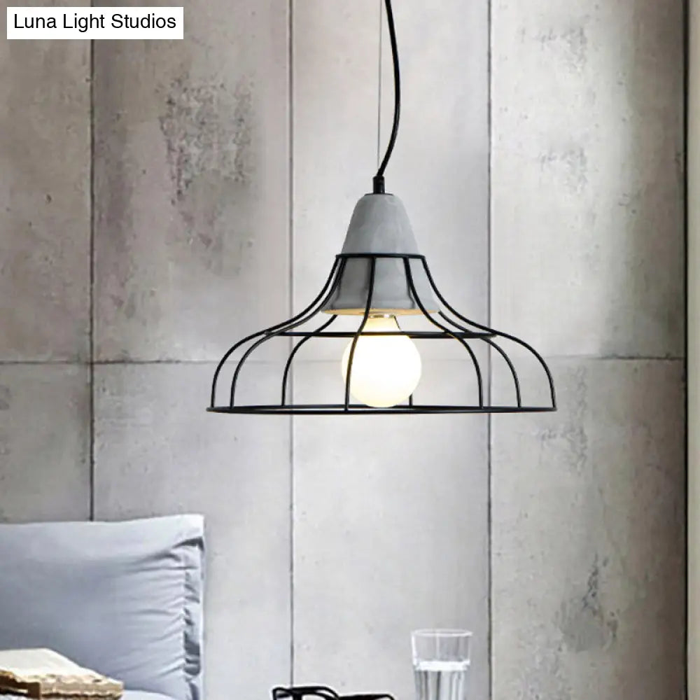 Black Iron Cage Pendant Light Kit with Cement Cap for Industrial decor