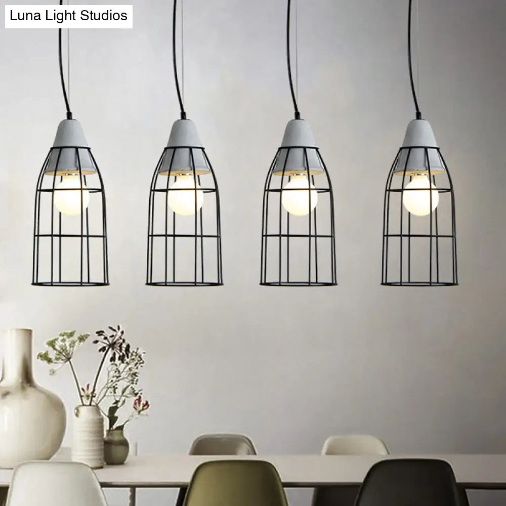 Black Iron Cage Pendant Light Kit with Cement Cap for Industrial decor