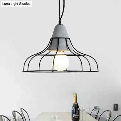 Black Iron Cage Pendant Light Kit with Cement Cap for Industrial decor