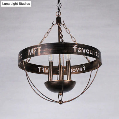 Black Iron Chandelier Lamp with 3 Bulbs - Elegant Hanging Pendant Lighting for Living Room