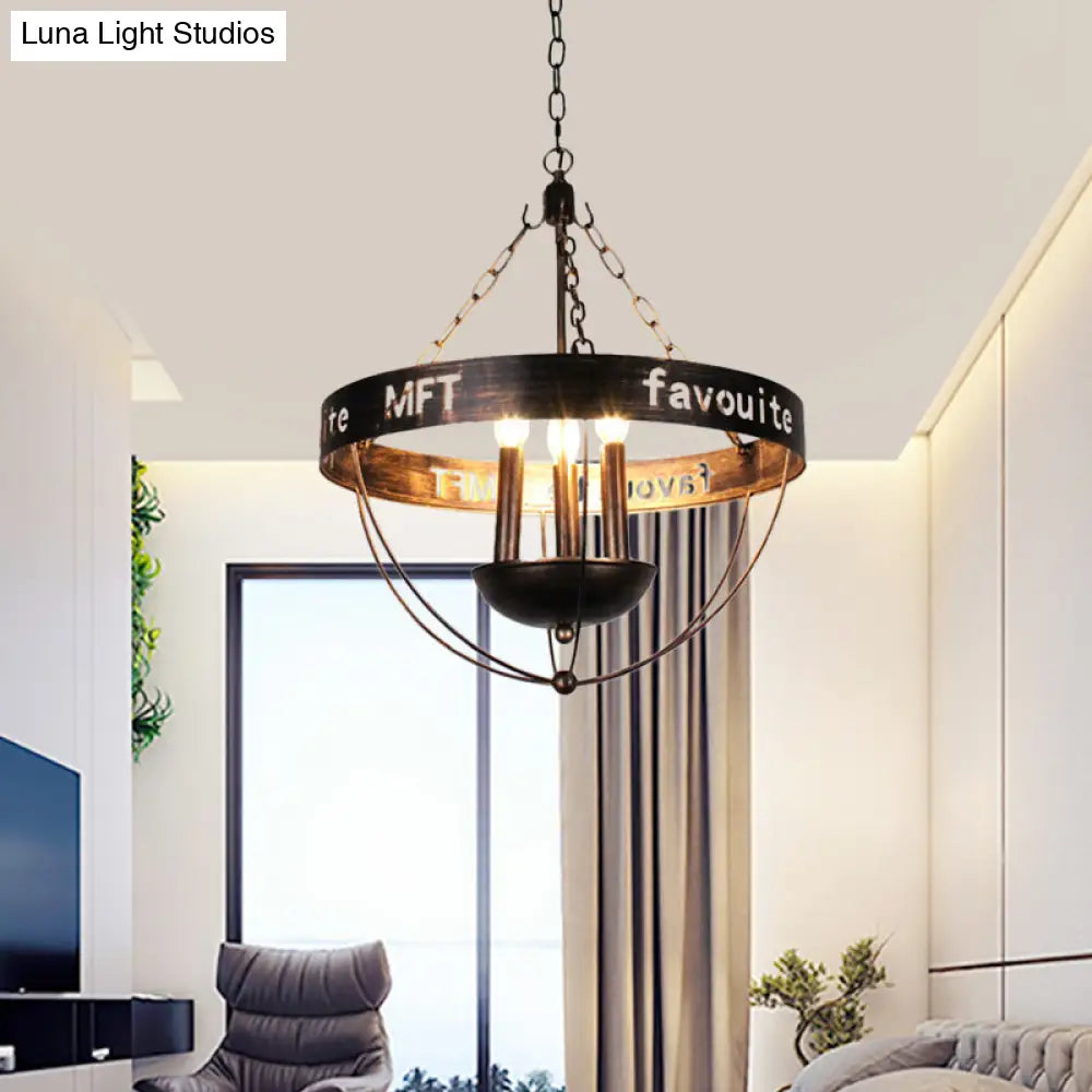 Black Iron Chandelier Lamp with 3 Bulbs - Elegant Hanging Pendant Lighting for Living Room