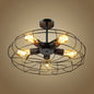 Black Iron Fan Cage Chandelier with 5 Bulbs - Simple Ceiling Light Fixture