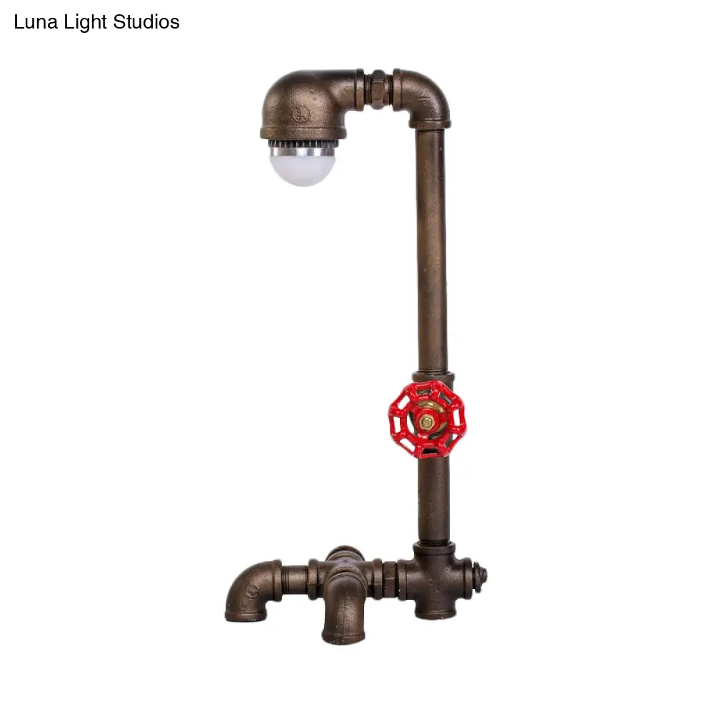 Black Iron Pipe Table Lamp - Farmhouse Style, 1-Light, Living Room Night Light with Valve Deco