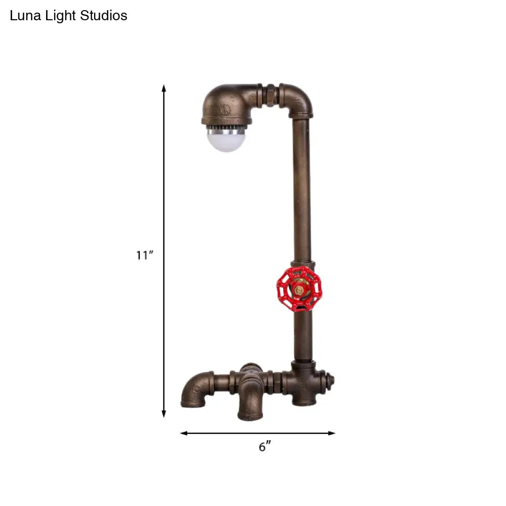 Black Iron Pipe Table Lamp - Farmhouse Style, 1-Light, Living Room Night Light with Valve Deco