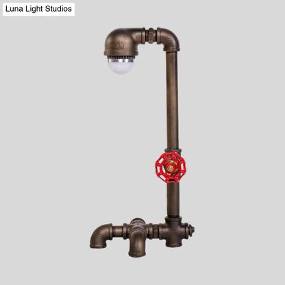 Black Iron Pipe Table Lamp - Farmhouse Style, 1-Light, Living Room Night Light with Valve Deco