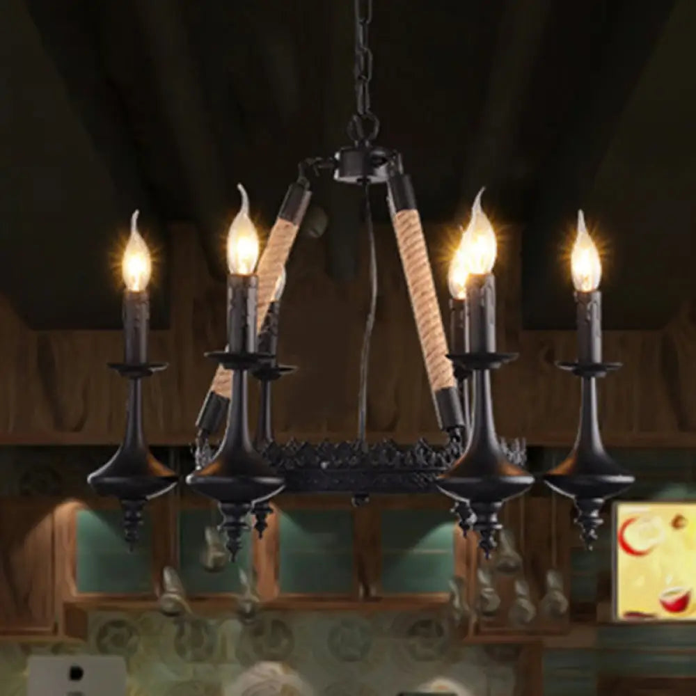 Black Iron Retro Candelabra Chandelier Light for Dining Room Suspension