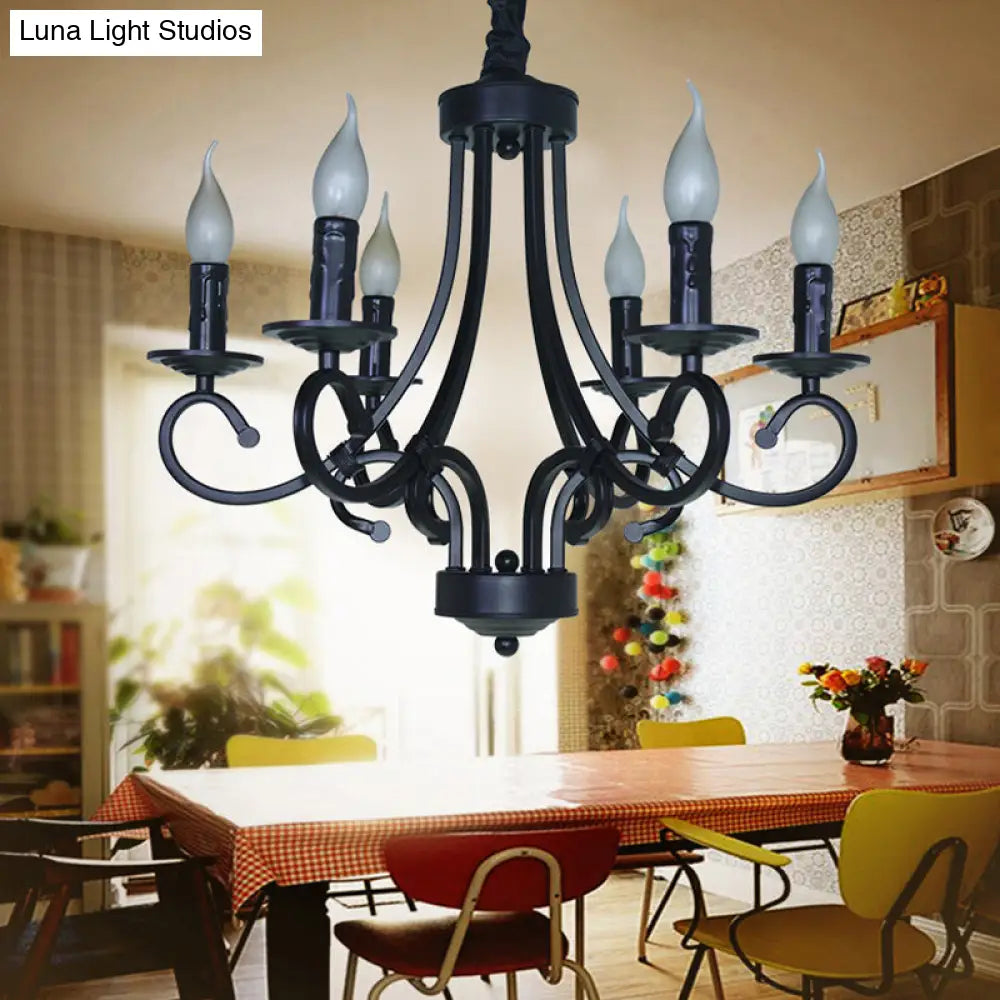 Black Iron Vintage Chandelier Light with Candle-inspired Design, 6/8 Heads - Hanging Ceiling Light