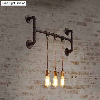 Black Iron Wall Mount Light Fixture with 3-Piped Lights