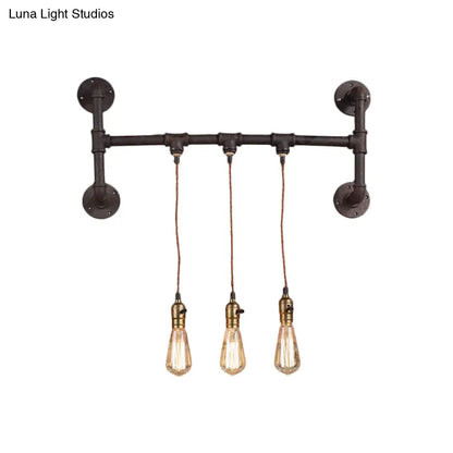 Black Iron Wall Mount Light Fixture with 3-Piped Lights