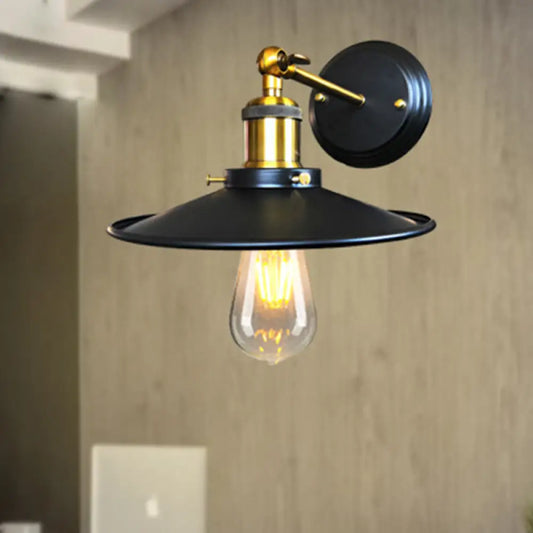 Black Iron Wall Sconce with Flared Shade - 1-Light Industrial Lighting Fixture