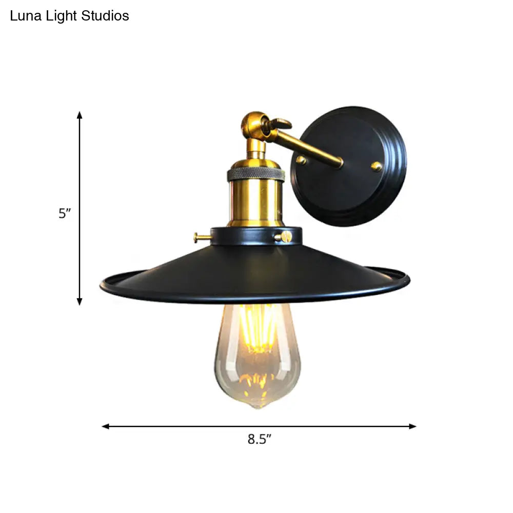 Black Iron Wall Sconce with Flared Shade - 1-Light Industrial Lighting Fixture