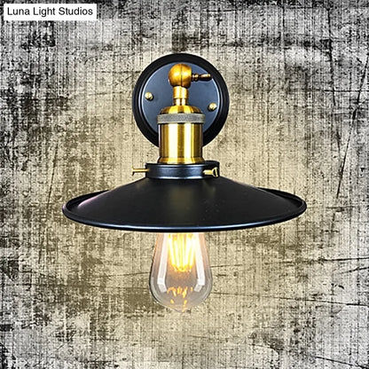 Black Iron Wall Sconce with Flared Shade - 1-Light Industrial Lighting Fixture