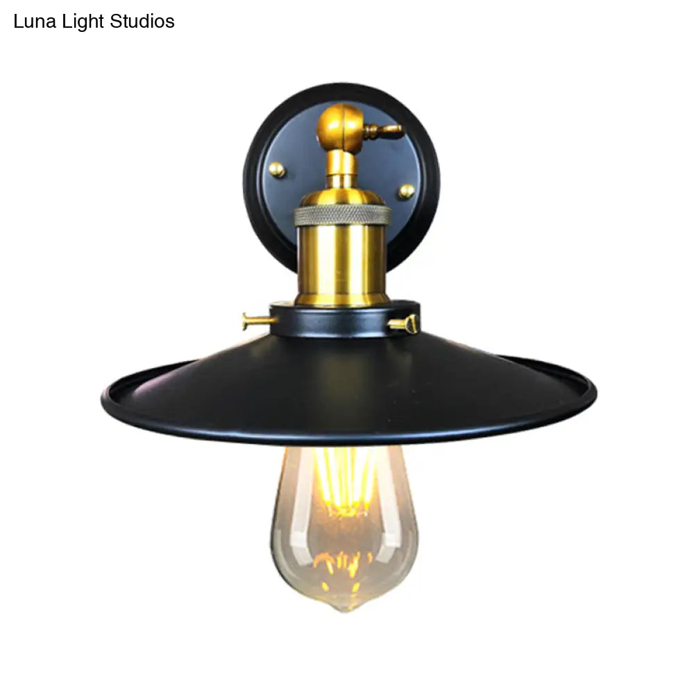 Black Iron Wall Sconce with Flared Shade - 1-Light Industrial Lighting Fixture
