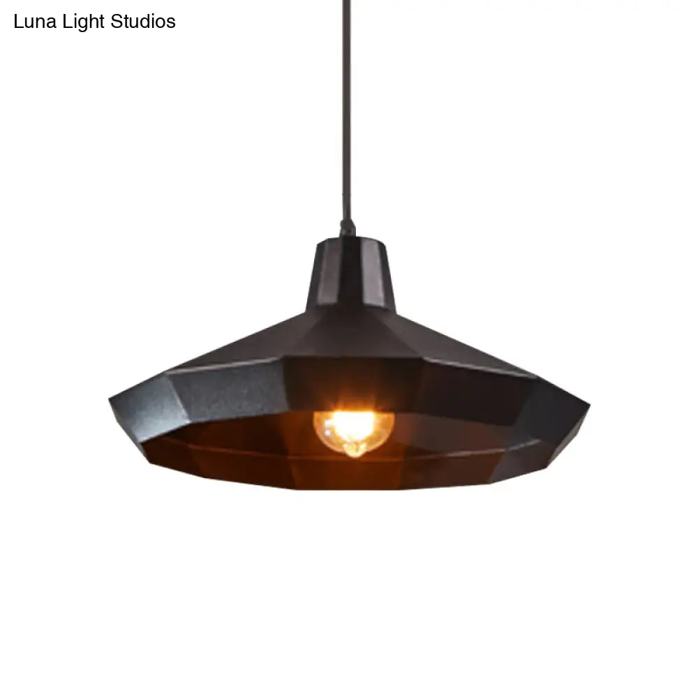 Black Iron Warehouse Pendant Lamp with Faceted Barn/Diamond/Tapered Design