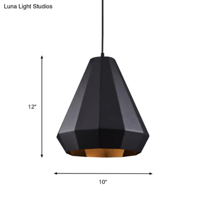 Black Iron Warehouse Pendant Lamp with Faceted Barn/Diamond/Tapered Design