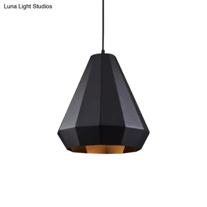 Black Iron Warehouse Pendant Lamp with Faceted Barn/Diamond/Tapered Design