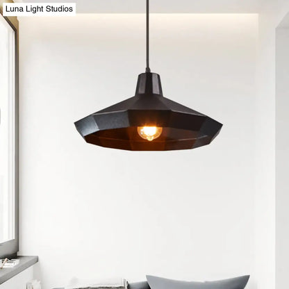 Black Iron Warehouse Pendant Lamp with Faceted Barn/Diamond/Tapered Design