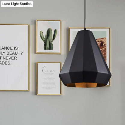 Black Iron Warehouse Pendant Lamp with Faceted Barn/Diamond/Tapered Design