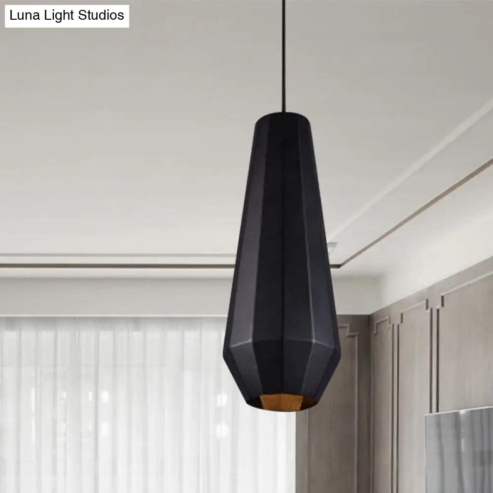 Black Iron Warehouse Pendant Lamp with Faceted Barn/Diamond/Tapered Design