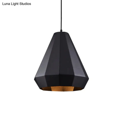 Black Iron Warehouse Pendant Lamp with Faceted Barn/Diamond/Tapered Design