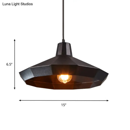 Black Iron Warehouse Pendant Lamp with Faceted Barn/Diamond/Tapered Design