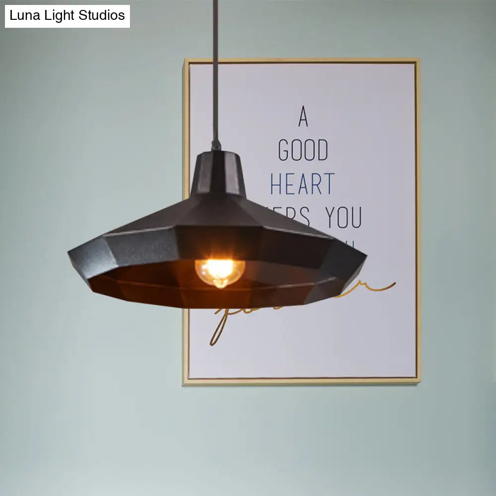 Black Iron Warehouse Pendant Lamp with Faceted Barn/Diamond/Tapered Design