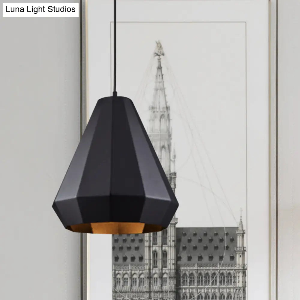 Black Iron Warehouse Pendant Lamp with Faceted Barn/Diamond/Tapered Design