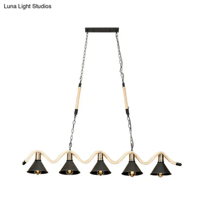 DecorBites™ Black Island Pendant with 5 Hemp Rope Lights and Metal Shade