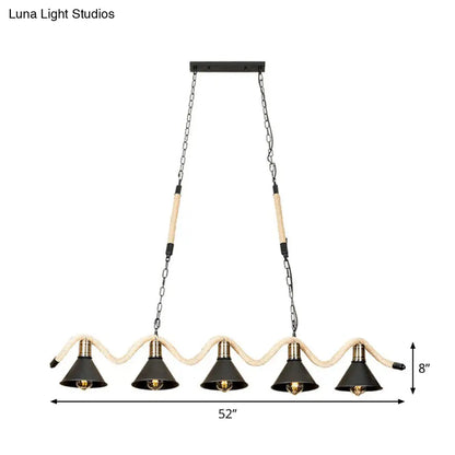 DecorBites™ Black Island Pendant with 5 Hemp Rope Lights and Metal Shade