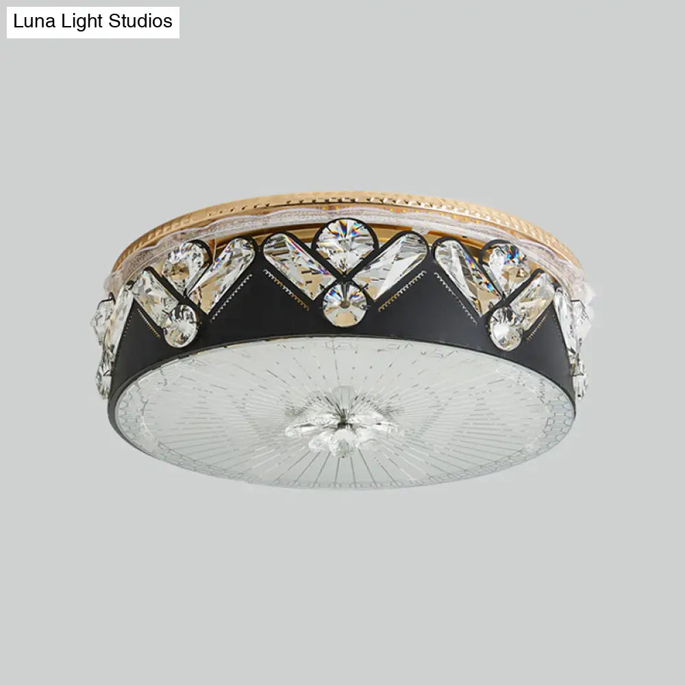 DecorBites™ DecorBites™ Black LED Ceiling Flush Mount Lamp with Hand-Cut Crystal and Contemporary Style